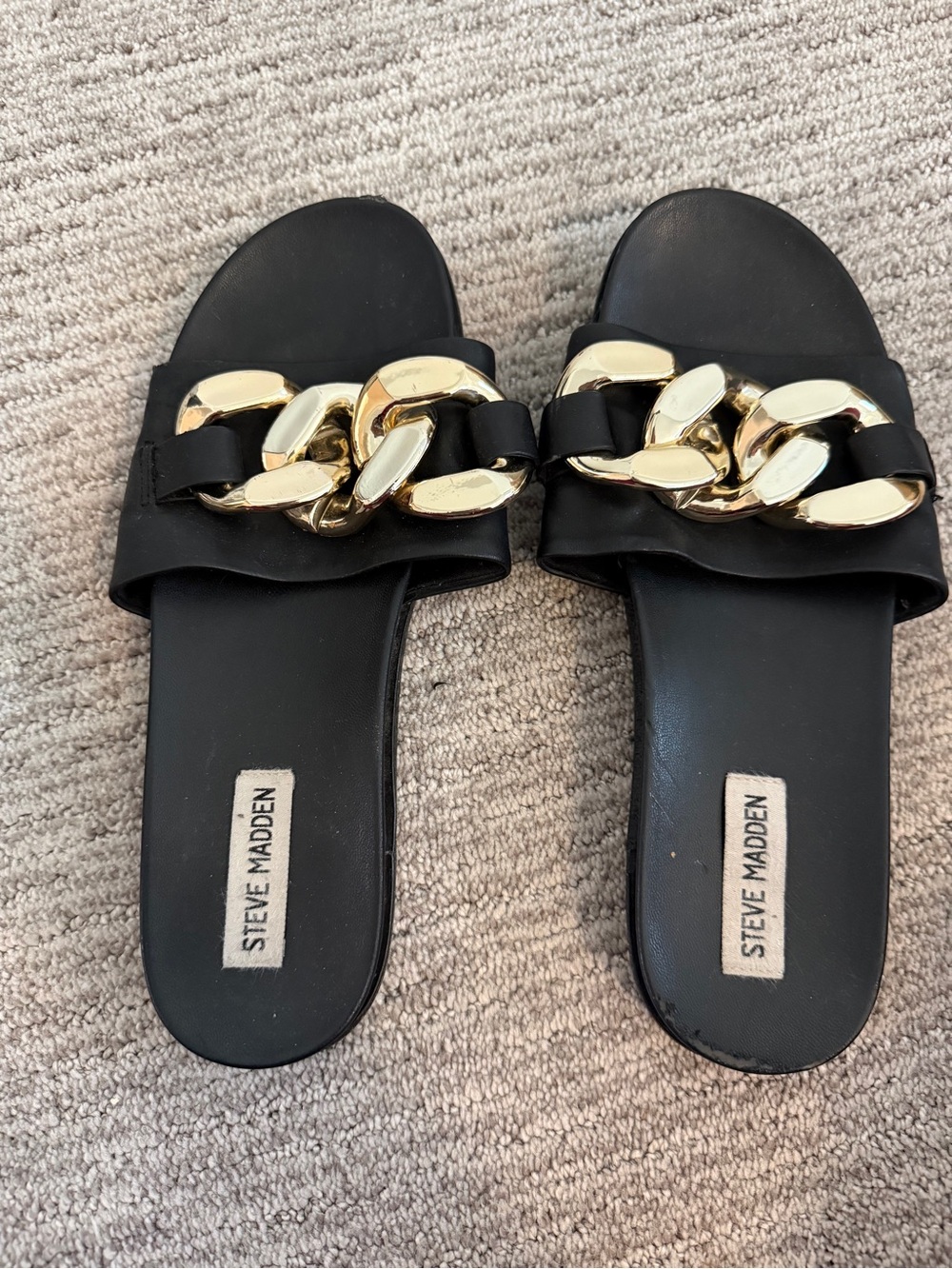 Steve Madden Black Slide Sandals with Oversized Gold Chain